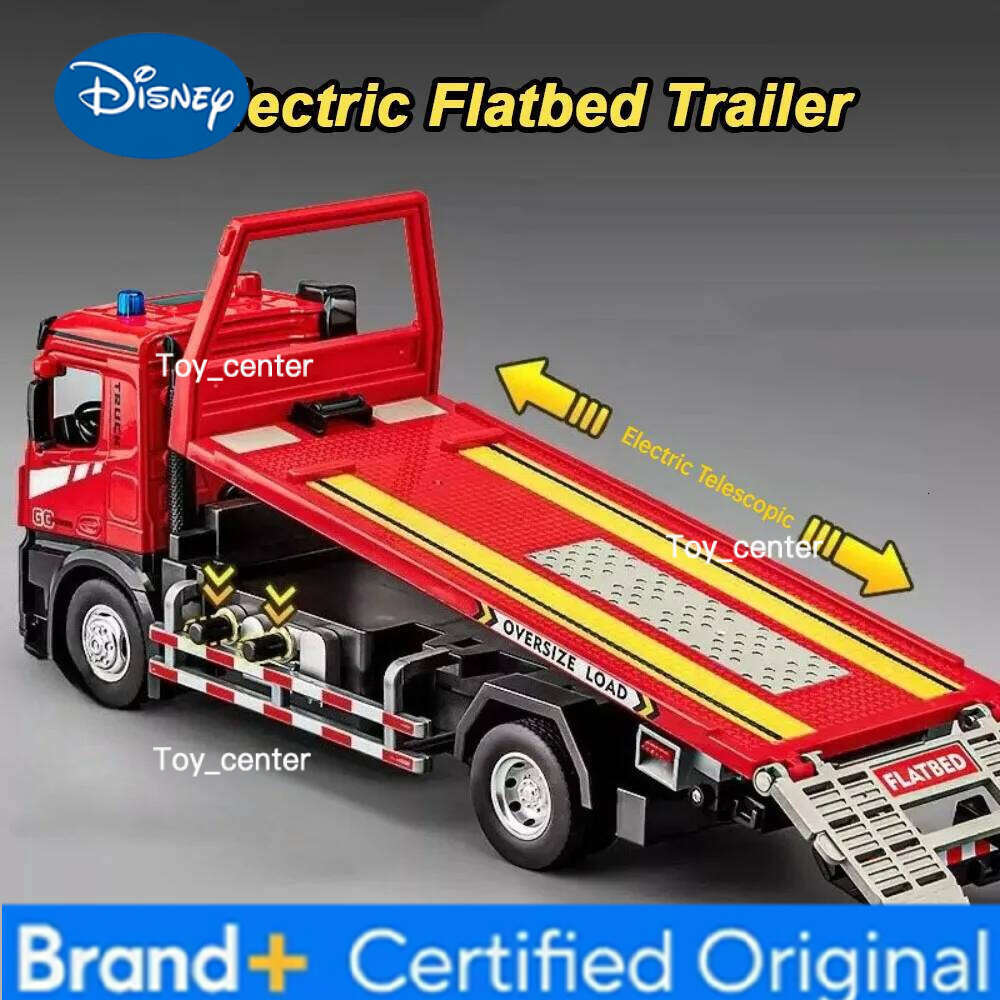 Disney 1:24 Electric Flatbed Trailer Cement Pump Truck Model Toys Diecast Alloy Car Doors Opened Sound Light Vehice Children's Boy Gift H260113