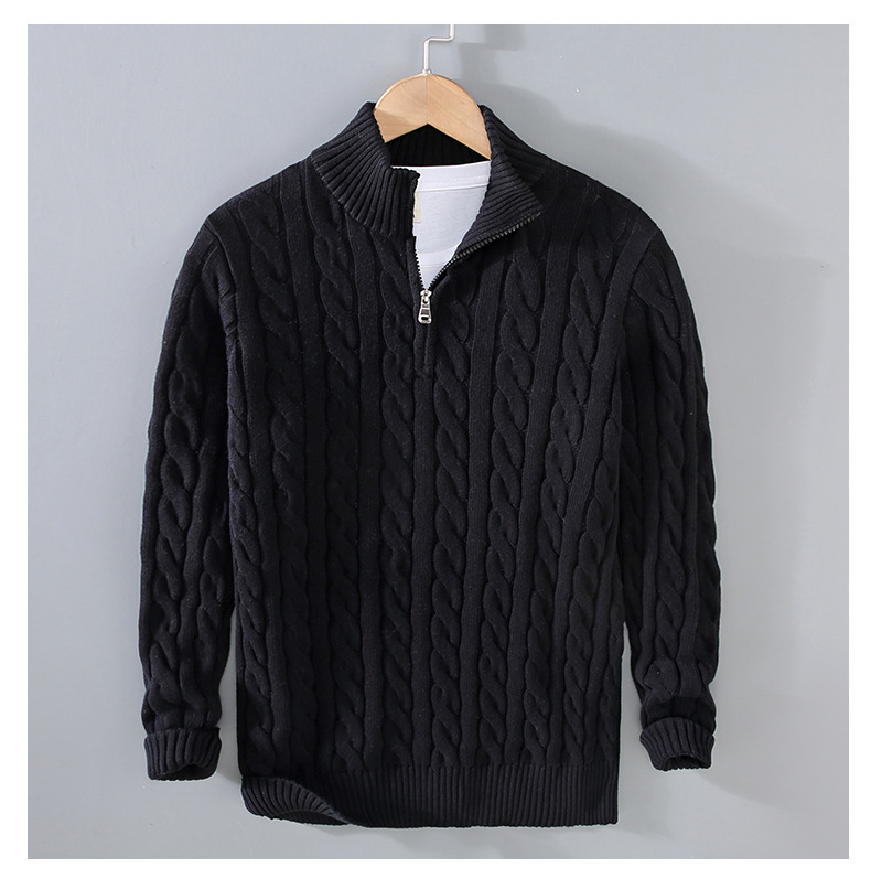 New Men's Sweater Zipper Knitted Sweater Business Polo Jumper Knitwear Sweater Long Sleeve Autumn Winter