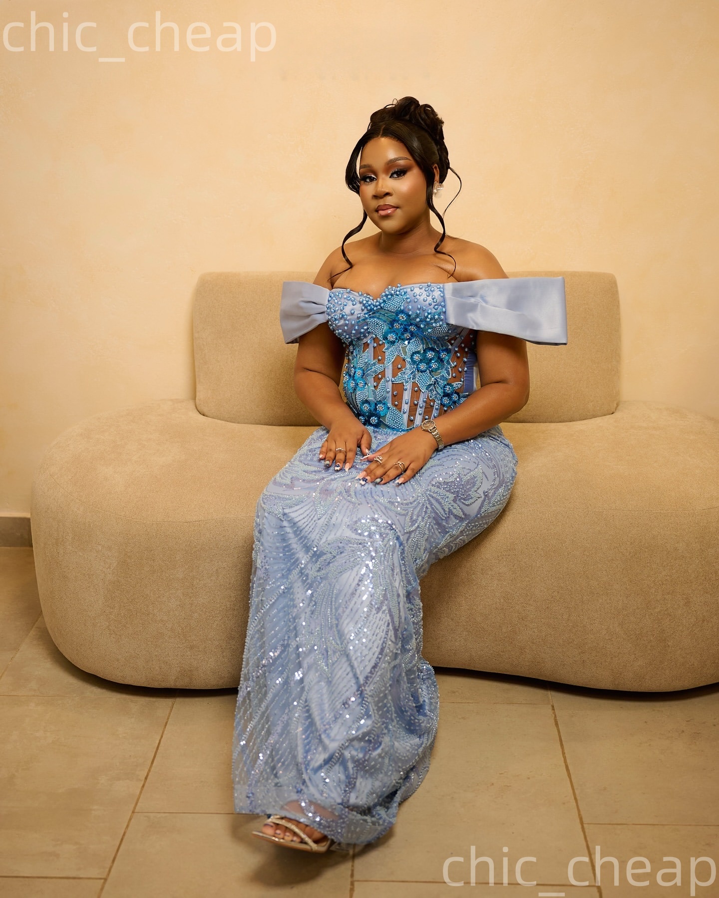 Aso Ebi Sky Blue Mermaid Prom Dresses 2026 Appliques Beaded Sequined Evening Formal Party Second Birthday Engagement Gowns Dress For Special Occasions