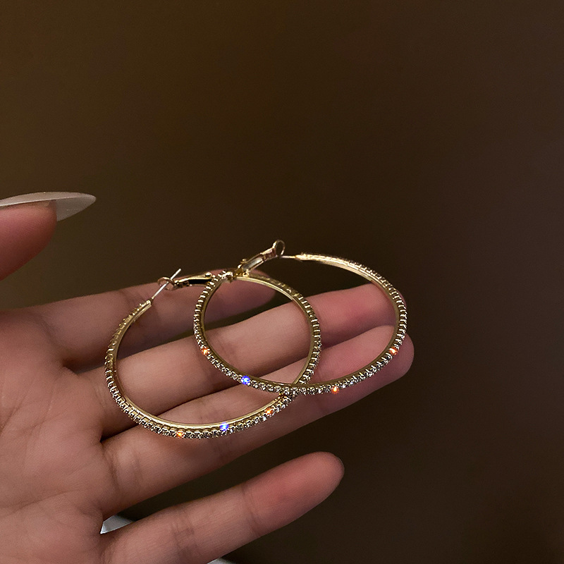 Silver Needle European and American Exaggerated Diamond Set Large Circle Earrings Fashion Style Earrings