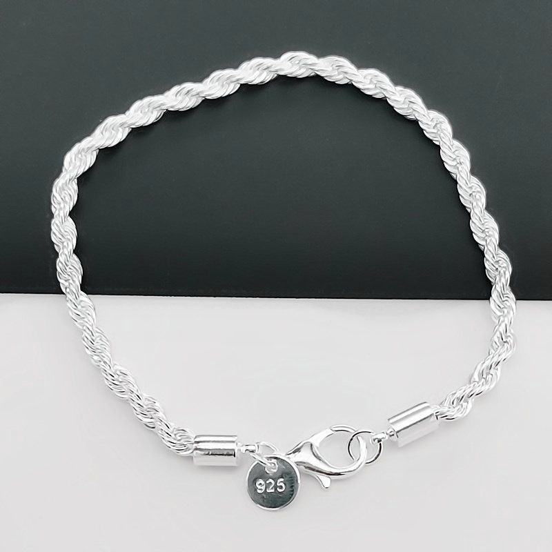 Fashion Jewelry Fried Dough Twists Bracelet Jewelry Silver Plated 4MM Twinkle Rope Bracelet Birthday Gift for Men and Women