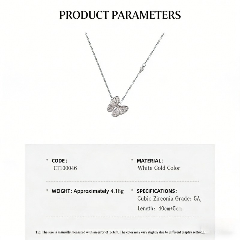 Women's White Mother of Pearl Butterfly Necklace Luxury Trendy Cubic Zirconia Collarbone Chain Elegant Daily Wear Gift for Girlfriend