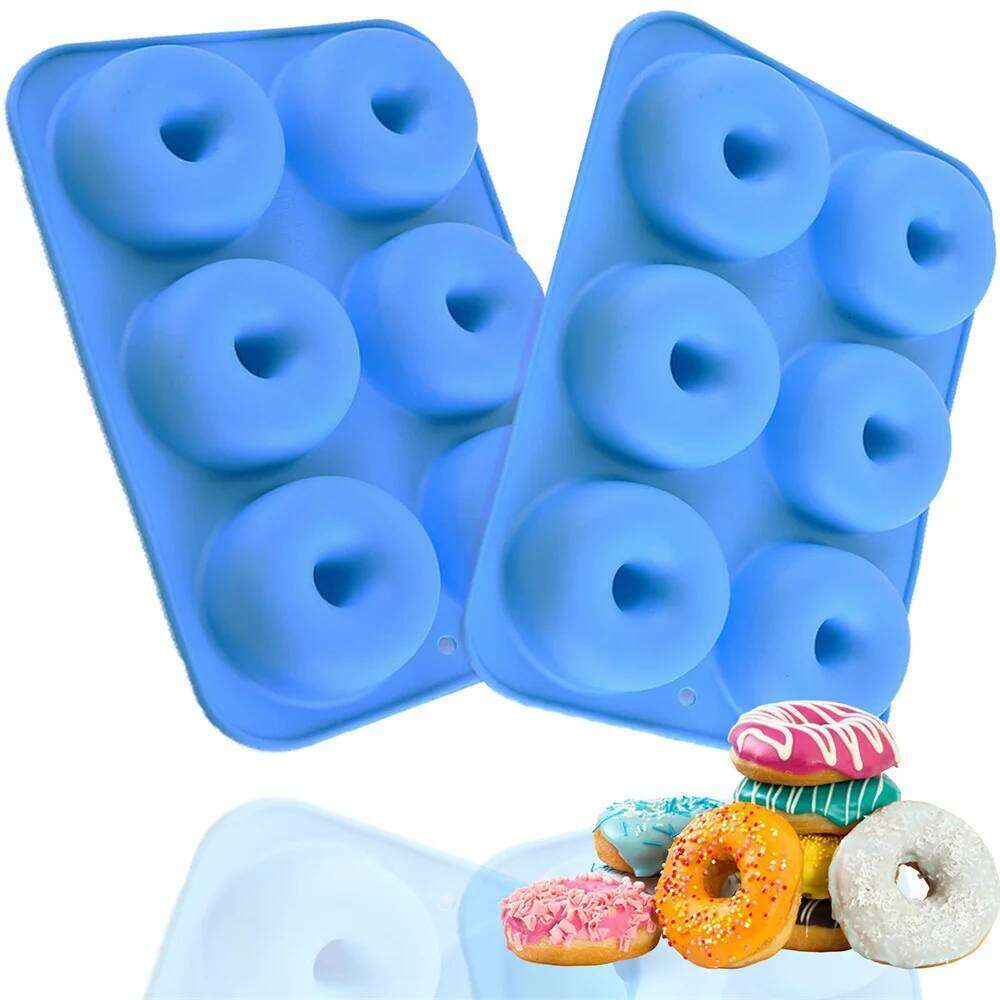 Home Kitchen Baking Tool Heat Resistant Silicone Donut Mold for 6 Doughnuts, Non Stick Food Grade Bagels Pan, Mini Cupcake Mould for Living Room Dinin