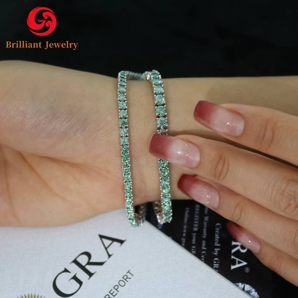 100 Pass Diamond Tester VVS Moissanite Tennis Chain 2mm-65mm Womens Men Gold 925 Silver Moissanite Tennis Chain Bracelet Gift
