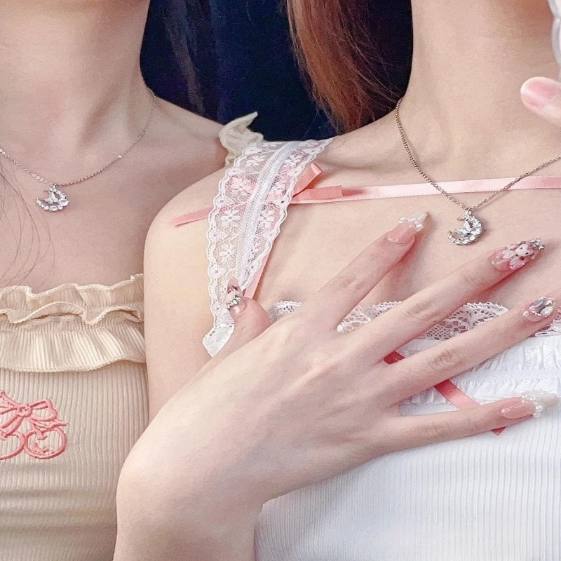 yoyo Women's Moon Butterfly Zircon Collarbone Necklace Dainty Minimalist Elegant Versatile Jewelry Student Best Friend for Girlfriend Gift - view 6
