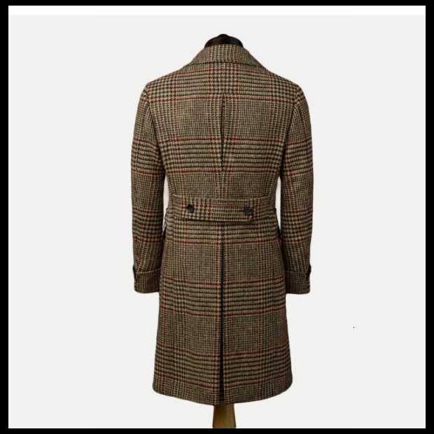 Autumn And Winter Men Wool Brown Houndstooth Overcoat Doublebreasted Lapel Warm Long Coat Formal Men Clothing 251020CJ