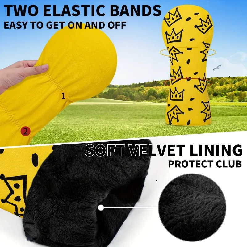 Cheese Crown Golf Club Head Cover - Bright Yellow with Black White Swiss Cheese Crown 260112