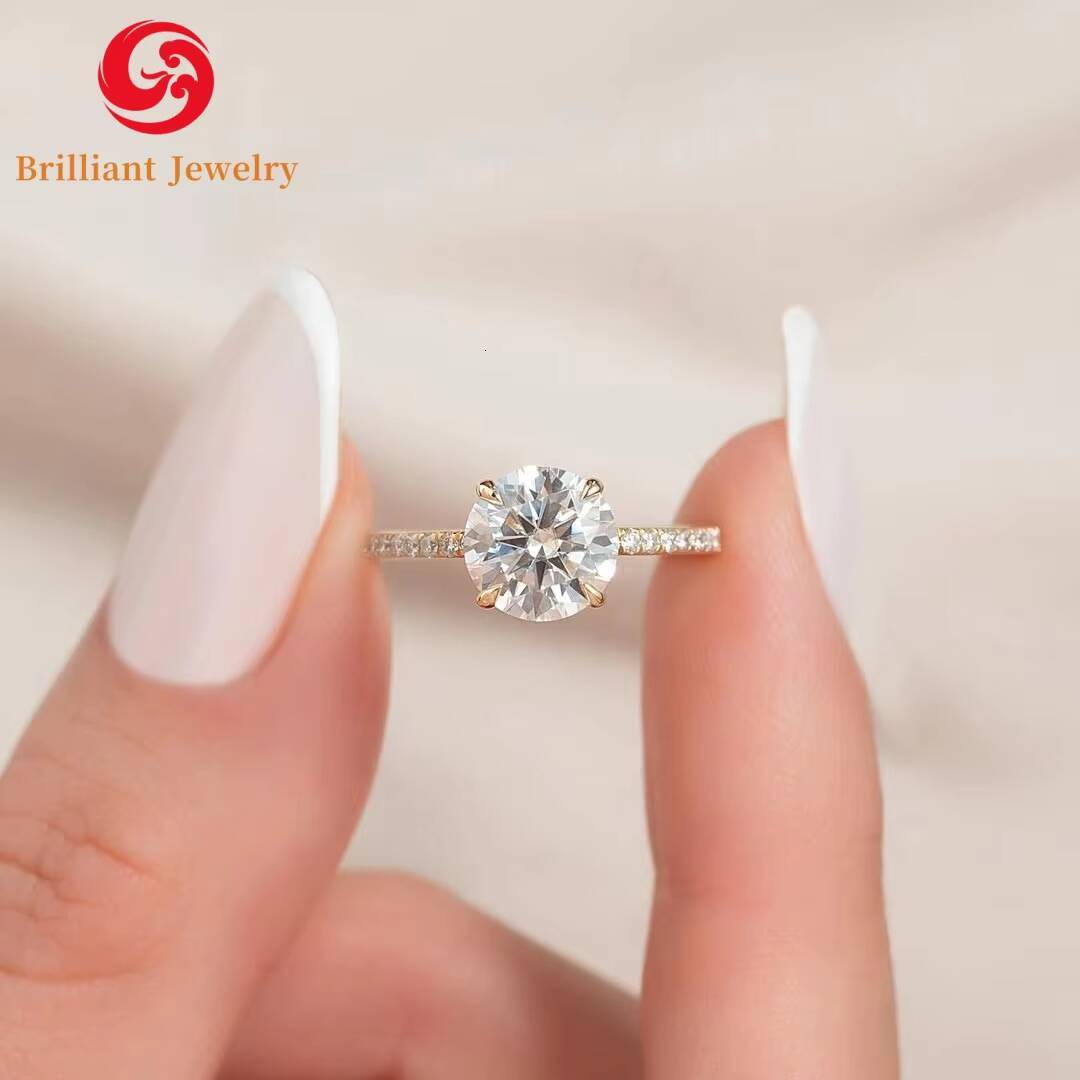 GRA Certificate 18K S925 Silver Solid Gold Ring Brilliant Cut 2ct 8mm Moissanite Women Daily Jewelry