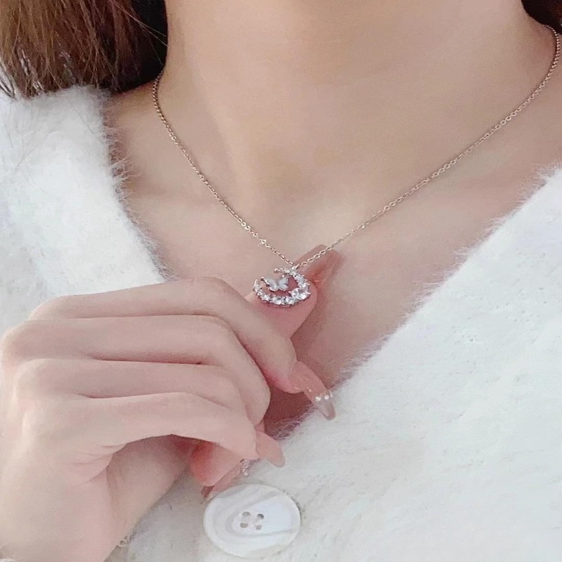 yoyo Women's Moon Butterfly Zircon Collarbone Necklace Dainty Minimalist Elegant Versatile Jewelry Student Best Friend for Girlfriend Gift - view 9