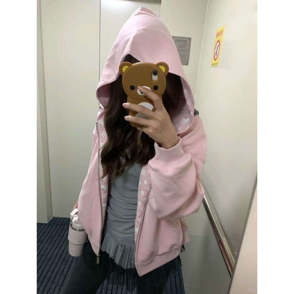 Super Stylish American Style Printed Hooded Sweatshirt Cardigan For Women, Autumn And Winter Couple Trendy Brand Zipper Fleece Top