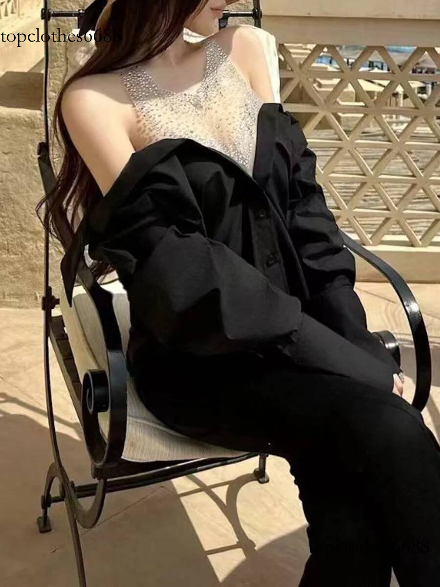 TWOTWINSTYLE Hit Color Sheer Spliced Hot Fix Fashion Blouses for Women Round Neck Long Sleeves Patchwork Folds Blouse Female New