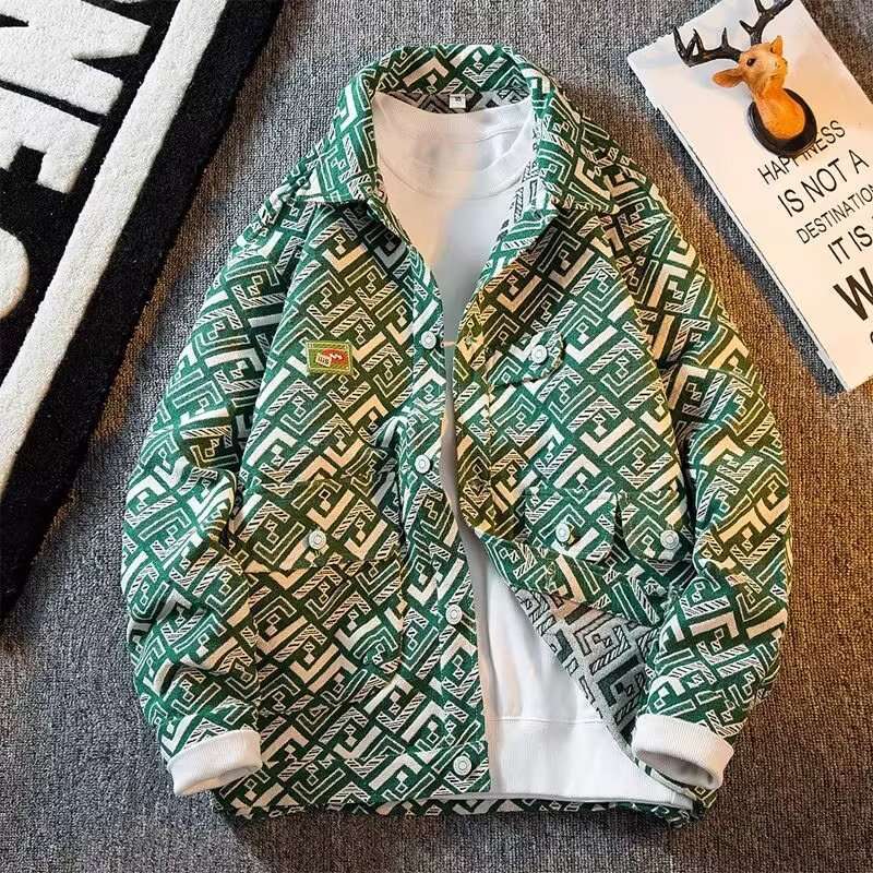 Designed Jacquard Denim For Men High Street Ins Retro Workwear Jacket Spring Autumn Trendy Loose Casual Top