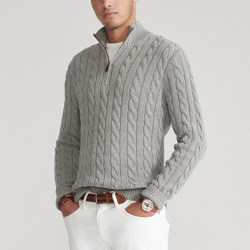 New Men's Sweater Zipper Knitted Sweater Business Polo Jumper Knitwear Sweater Long Sleeve Autumn Winter