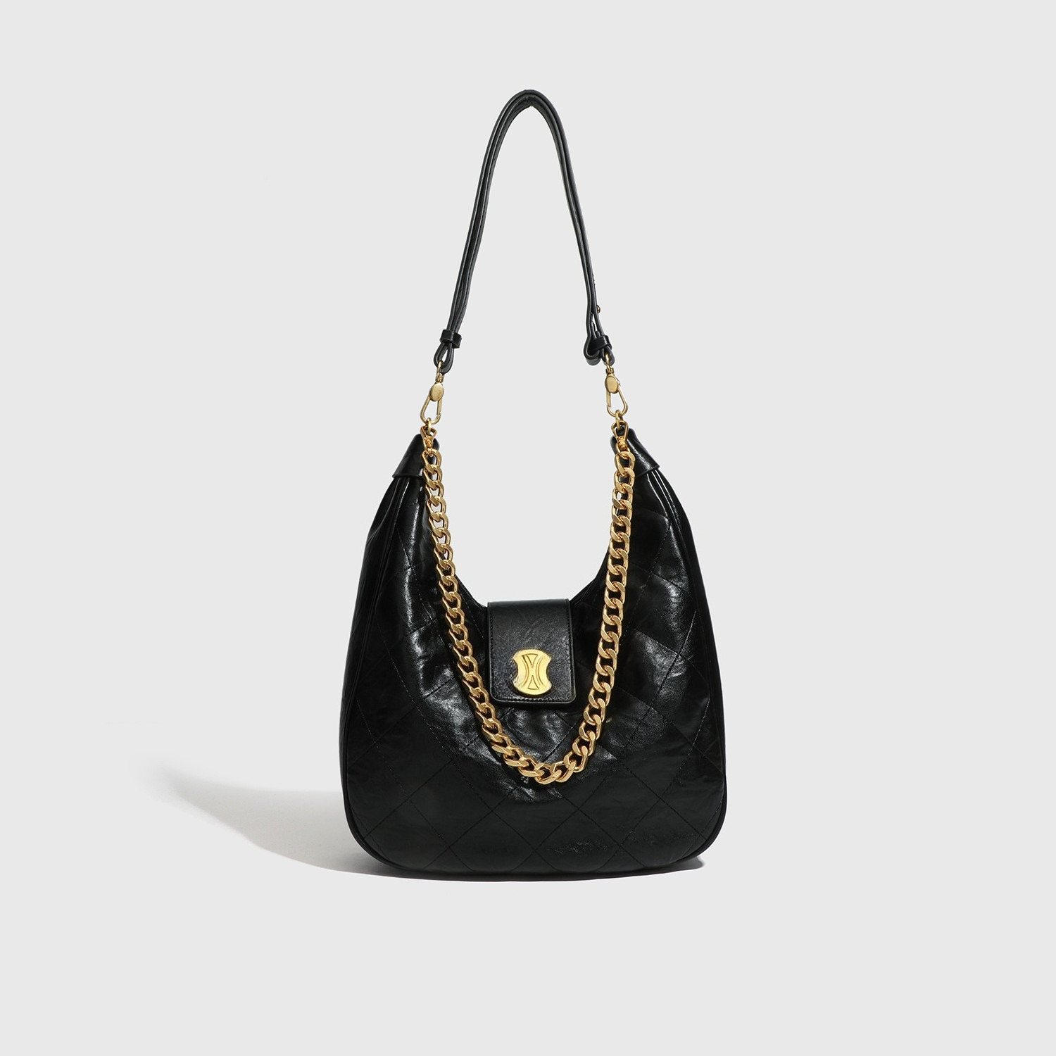 2026 Hippie Bag Diamond Grid Chain Single Shoulder Bucket Bag Women's Trendy Tote Heavy Industry Armpit Bag Fashion High-end Armpit Single Shoulder Women's Bag