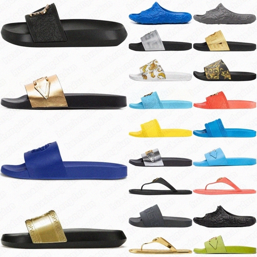 shoes slides designer sandals slippers Medusa Pool Slide Palazzo Rubber Baroque Black Logo Allover Navy La Gold White mens Womens BlueE9vf#