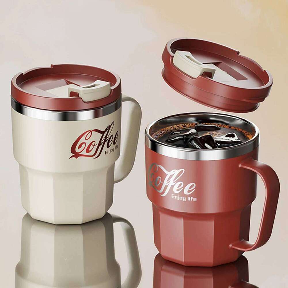 WORTHBUY Mug With Lid&Handle 304 Stainless Steel Tea Milk Coffee Double Wall Insulated Anti Scalding Drinking Cup