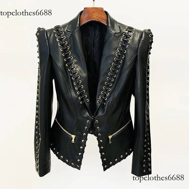 Purchasing 2026 Designer's New Fashionable Chicken Eye Tie Rope Slim Fit Leather Suit Jacket, Luxury leather jacket Coat