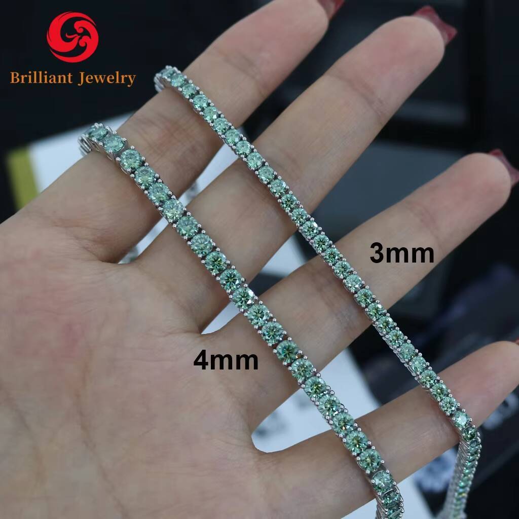 100 Pass Diamond Tester VVS Moissanite Tennis Chain 2mm-65mm Womens Men Gold 925 Silver Moissanite Tennis Chain Bracelet Gift