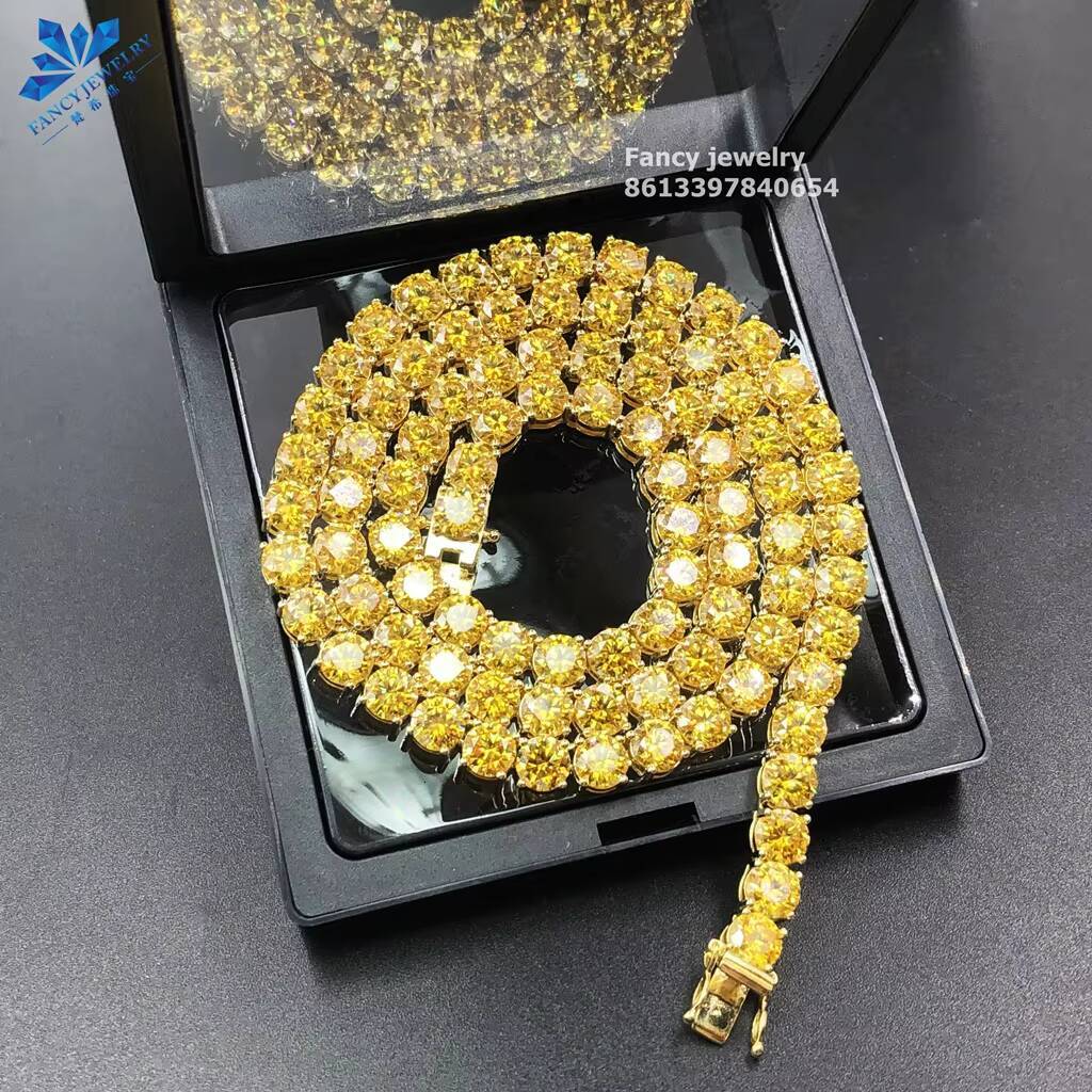 Wholesale Price Yellow Color Moissanite Tennis Chain 925 Silver K Gold Plated 3mm-65mm Sizes Womens Tennis Necklace