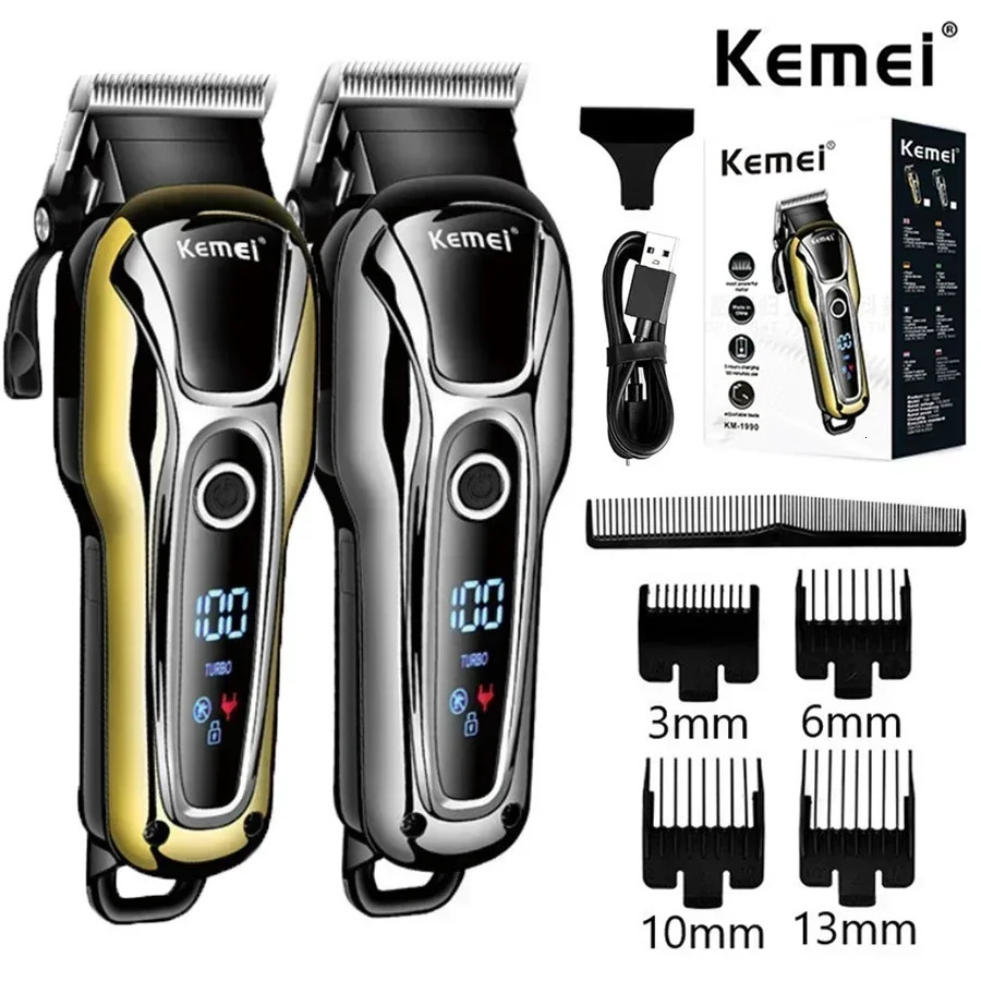 Kemei Professional Clipper Rechargeable Men Electric Cutter Hair Cutting Machine LCD Cordless Beard Trimmer KM-1990 260112 C260312