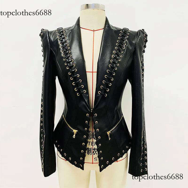Purchasing 2026 Designer's New Fashionable Chicken Eye Tie Rope Slim Fit Leather Suit Jacket, Luxury leather jacket Coat
