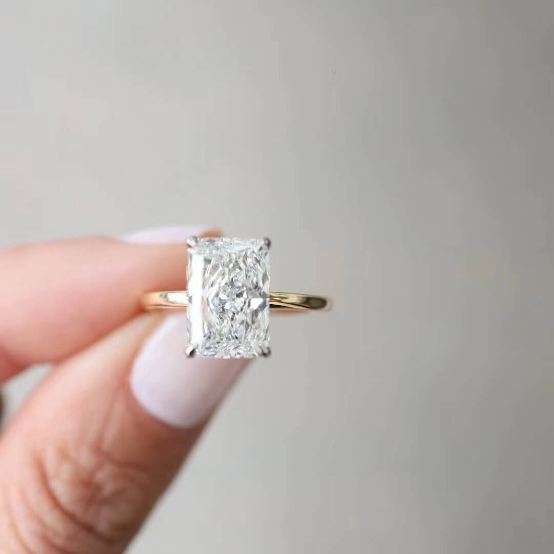 3ct Crushed Ice Moissanite Ring D VVS1 7X9MM Radiant Cut 14K Yellow Gold Diamond Moissanite Engagement Wedding Rings