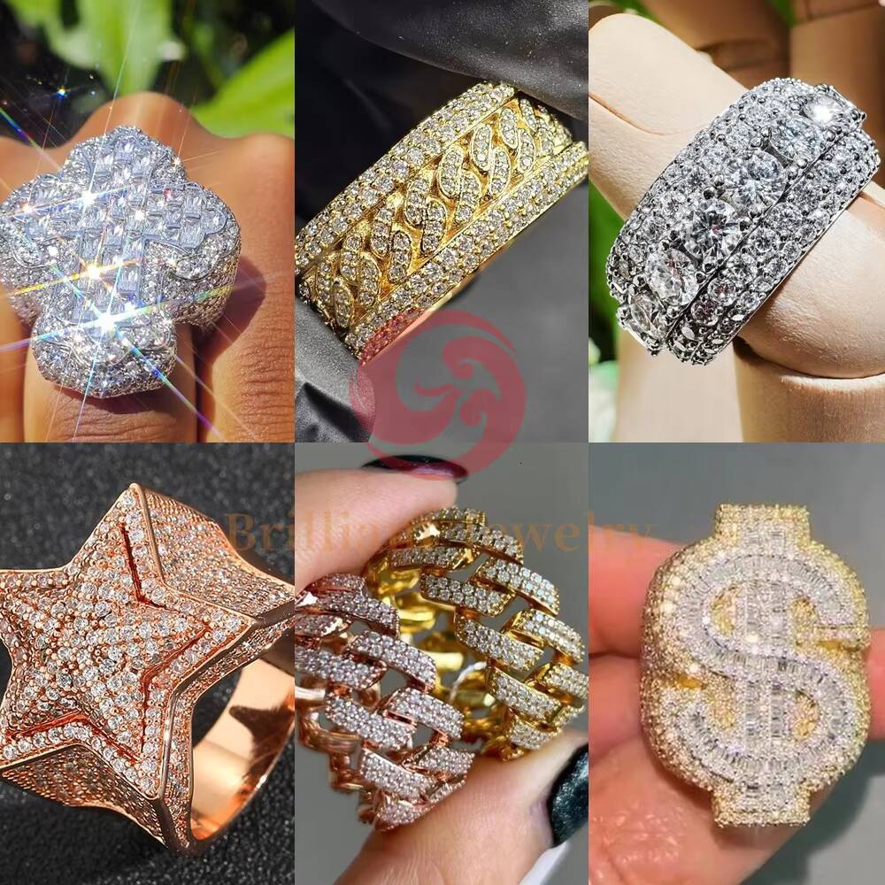 Wholesale New Unisex Luxury 7mm Full Moissanite Iced Cuban Ring 18mm 925 Silver Men Weddings Parties Customizable Fashion