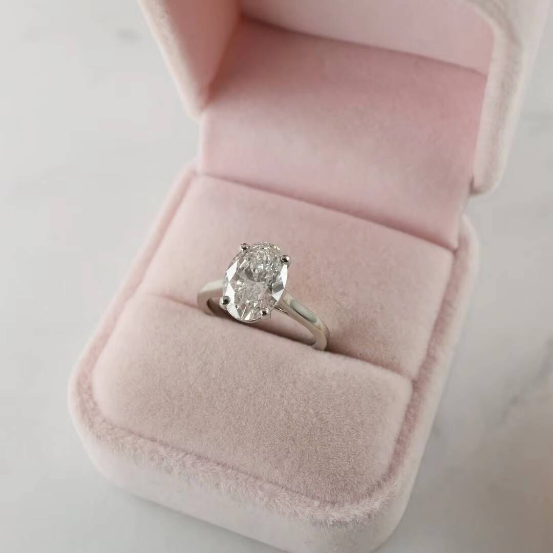 Factory Price 2ct Crushed Iced Cut Oval Moissanite Solitaire Engagement Wedding Ring 14K 18K White Gold VVS1 Gemstone Rings