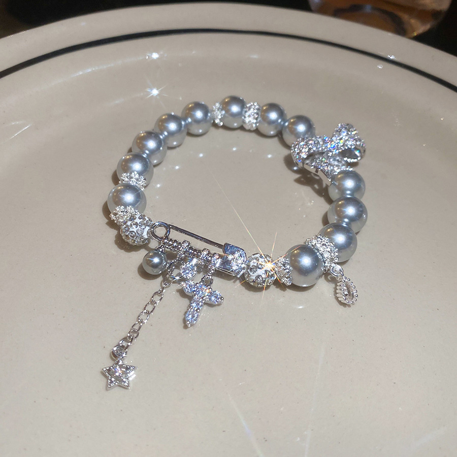 Zircon Bowknot Cross Pearl Light Luxury High-end Feel Bracelet Small Niche Temperament Versatile Jewelry for Women - view 7