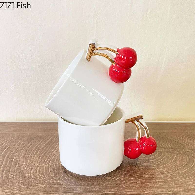 Creative Cherry Handle Mug White Ceramic Cups Dining Table Coffee Mugs Afternoon Tea Teacup Water Cup Fruits Juice Container