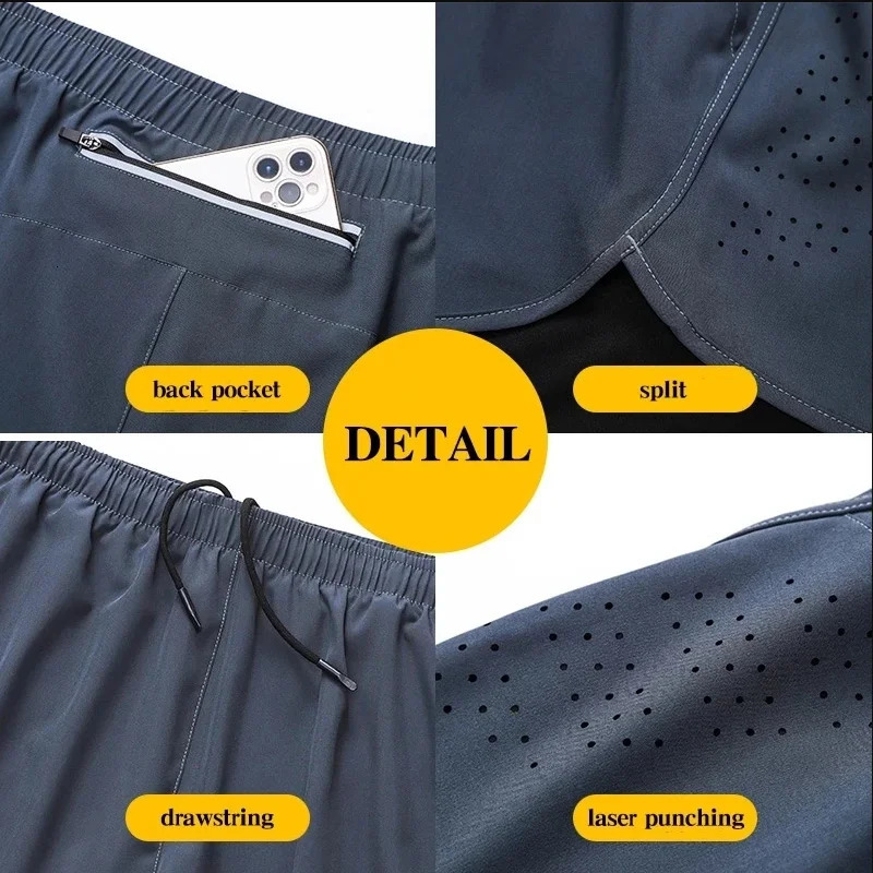 Mens Running Shorts 2 In 1 Fitness Black Double Layer Shorts Workout Training Gym Running Sport Short Pants Summer Shorts Men260108