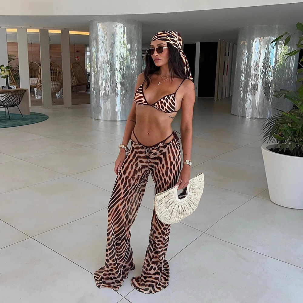 3 Pieces Print Bikini Swimsuit with Cover Up kimonos Swimwear Women Bathing Suit Micro Bikini Set Swimming Suits Biquini 260112