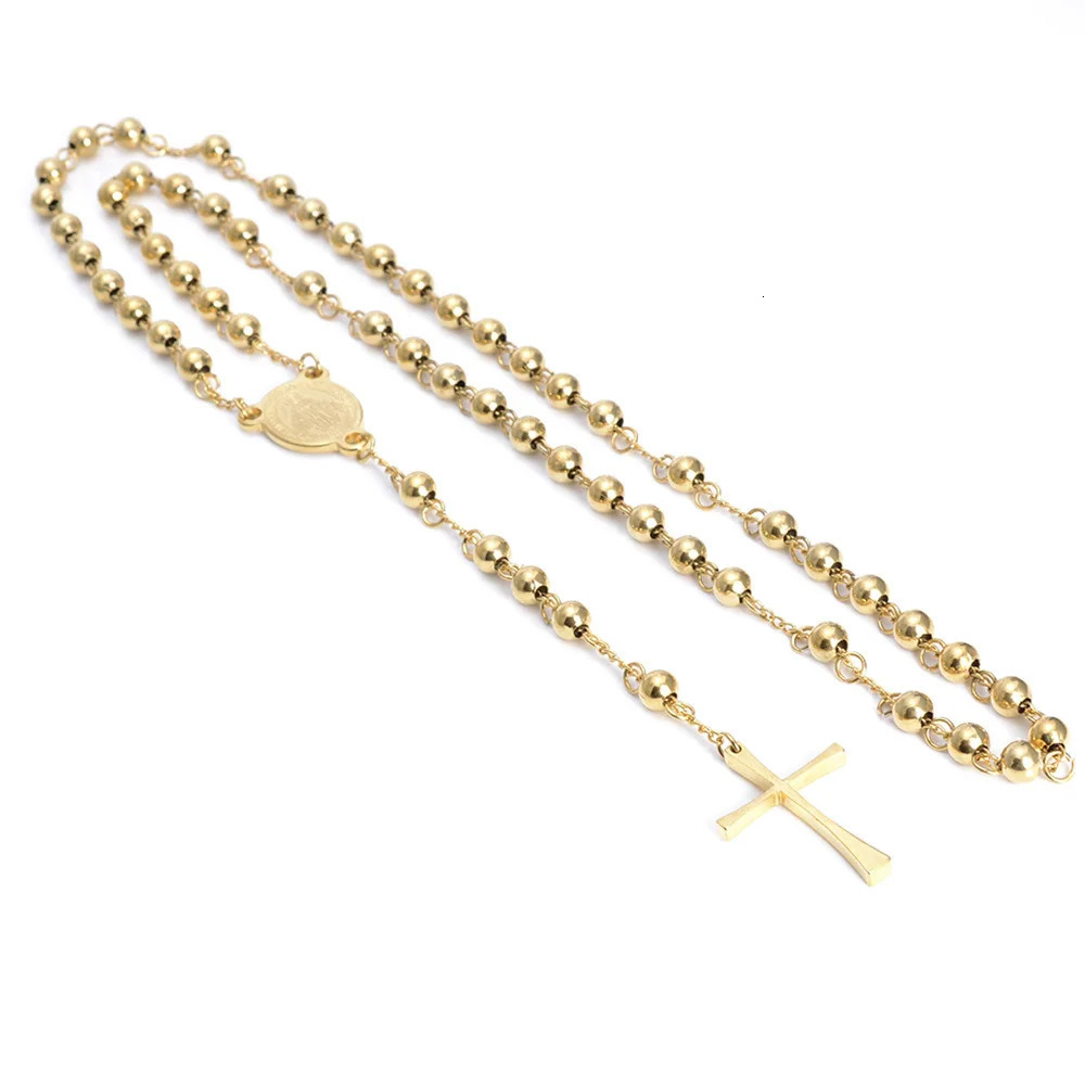 468mm Stainless Steel Pendant Necklace Men Women Rosary Beads Chain 260112