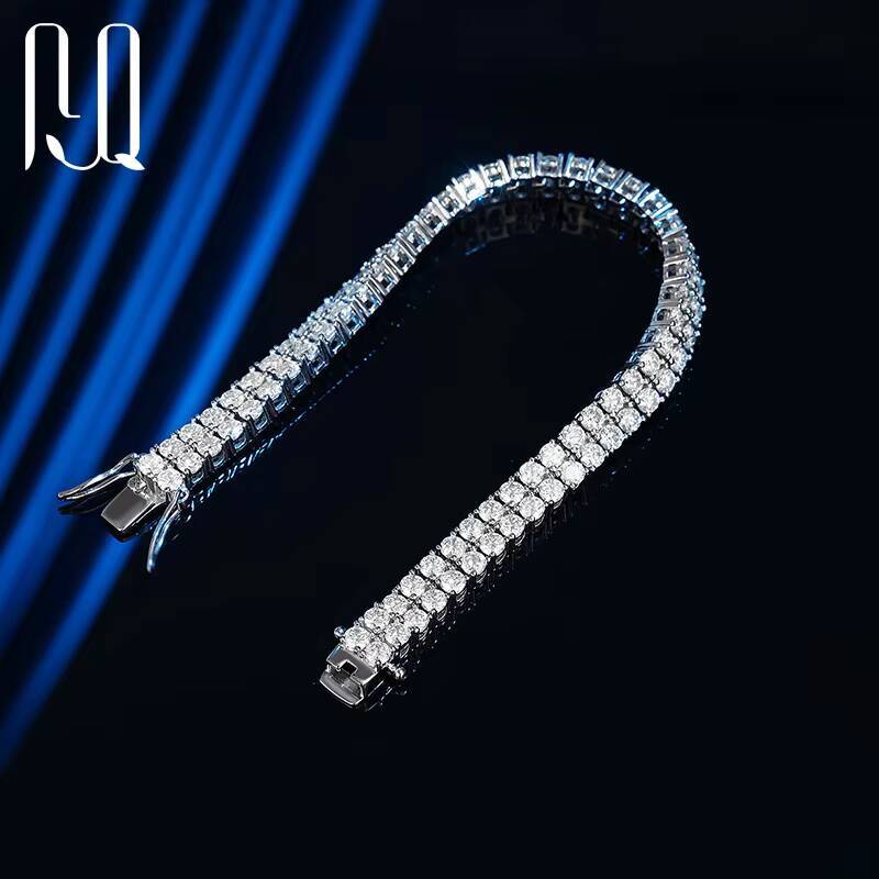 PYQ 6mm01ct 2 925 Sterling Silver Tennis Bracelet Moissanite Tennis Chains Double Layer Iced Out Tennis Bracelet