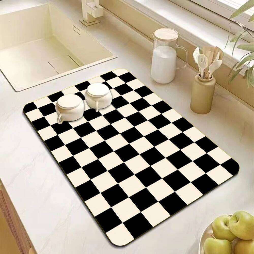 Kitchen Drip Mat Checkerboard Pattern with Non-Slip Rubber Base Anti-Dirt for Domestic Use at Coffee Machine Sink Countertop in Living Room Bedroom