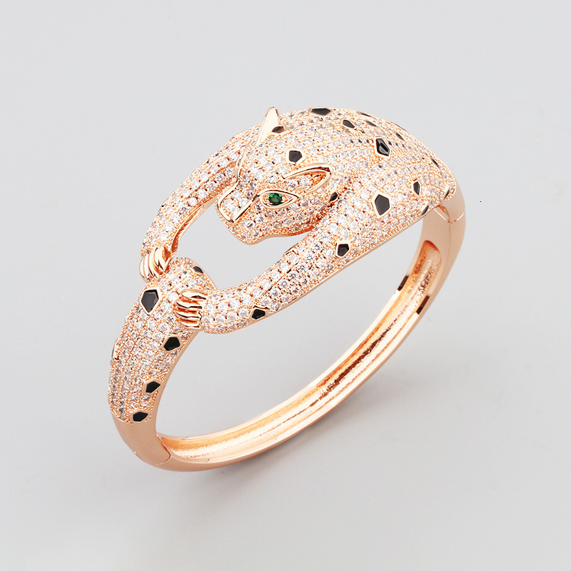 Jewelry Gold-Plated Copper Zircon Bracelet Domineering Animal Resin Leopard Head Diamond-Studded Bracelet Men's Personalized Jewelry Wholesale