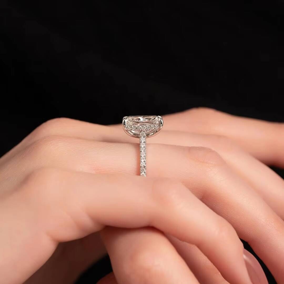 Custom GRA VVS Radiant Cut 1CT-5CT Engagement Ring Solid Gold Plated S925 Sterling Silver Solid Gold Plated S925 Sterling Silver