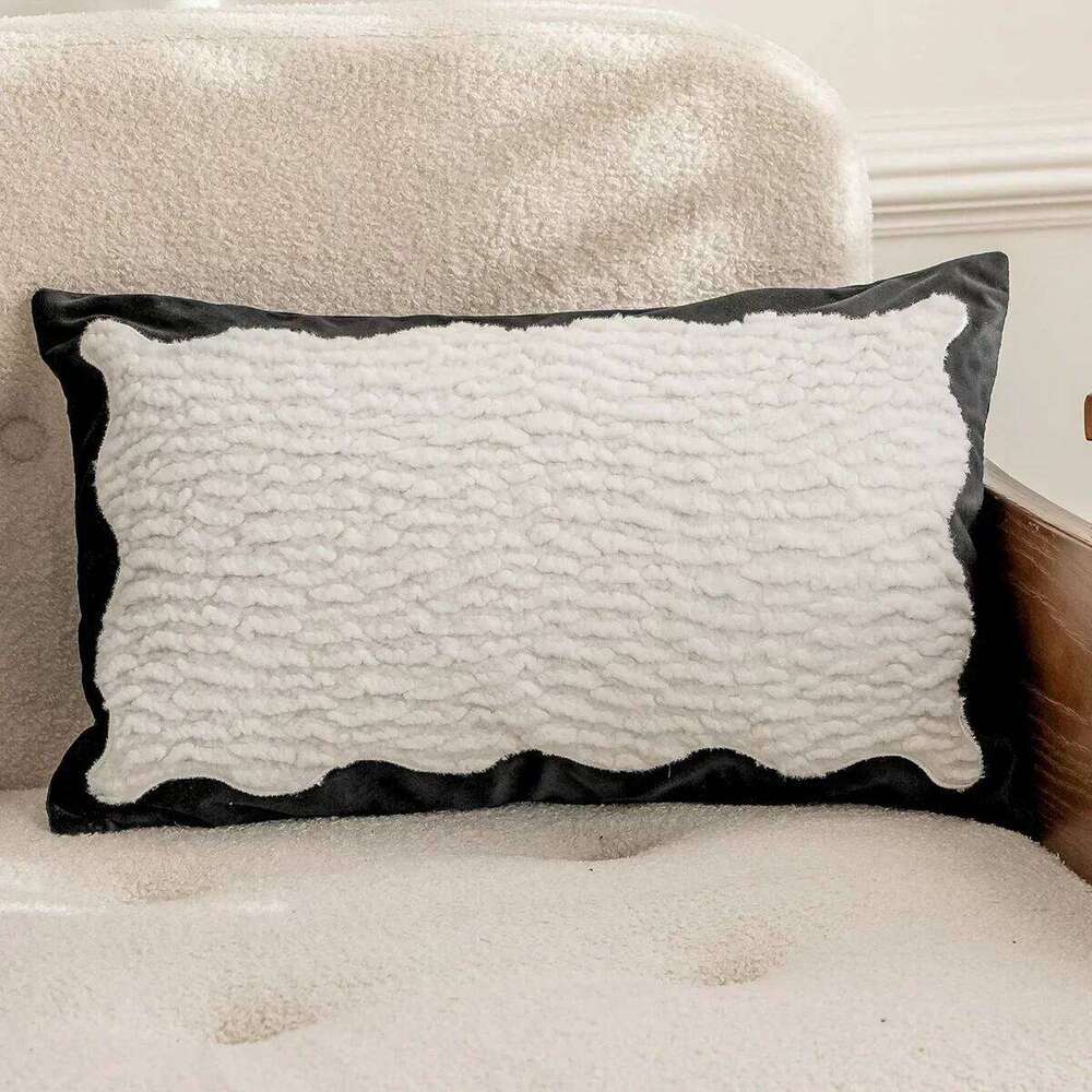 Home Textiles Throw Pillow Cover Black White Floral Pattern Light Luxury Jacquard Embroidery Cushion Case for Sofa Living Room Bedroom Kitchen Nordic 