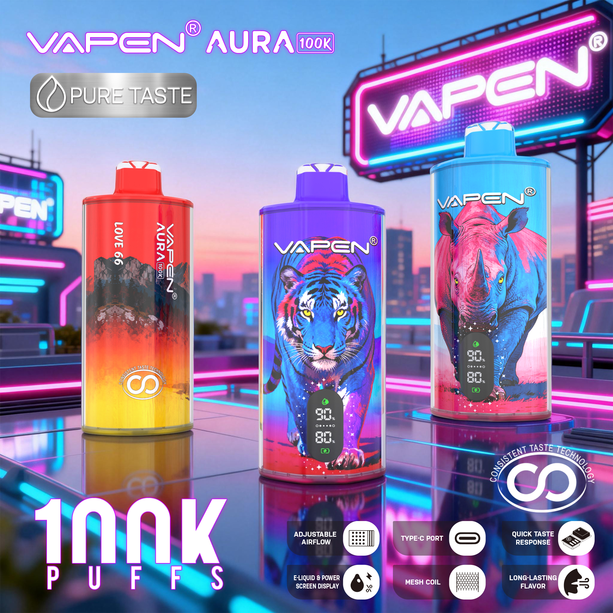 Puff 100k Vapen AURA 100K puffs Disposable e zigarette vape Long-lasting Vap Vaper electronic cigarettes E Cigarette Germany jednorazowe e papierosy Vapen Puff 100k