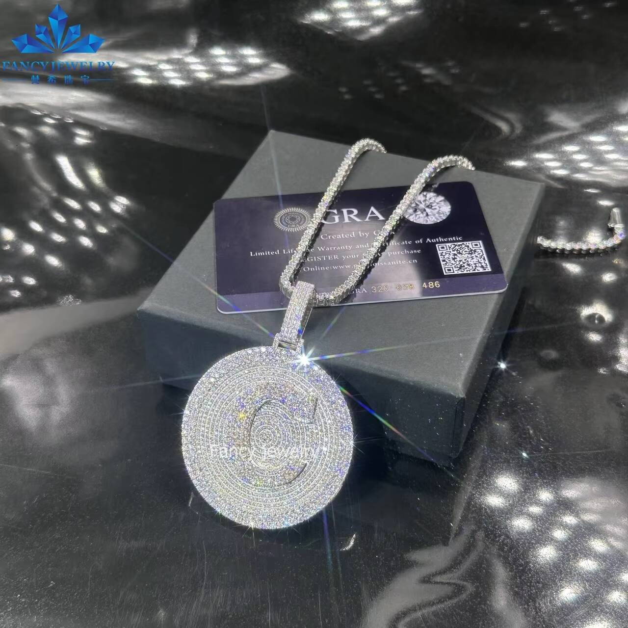 Custom Name Moissaite Pendant 925 Silver Iced Out Round Fully Bling Moissanite Bling Letter C Hip Hop Jewelry - view 3