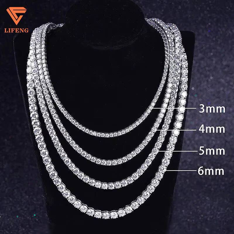 2mm 3mm 4mm 5mm VVS Moissanite Tennis Chain 925 Sterling Silver White Gold Plated Women Men Jewelry Diamond Bracelet Necklace