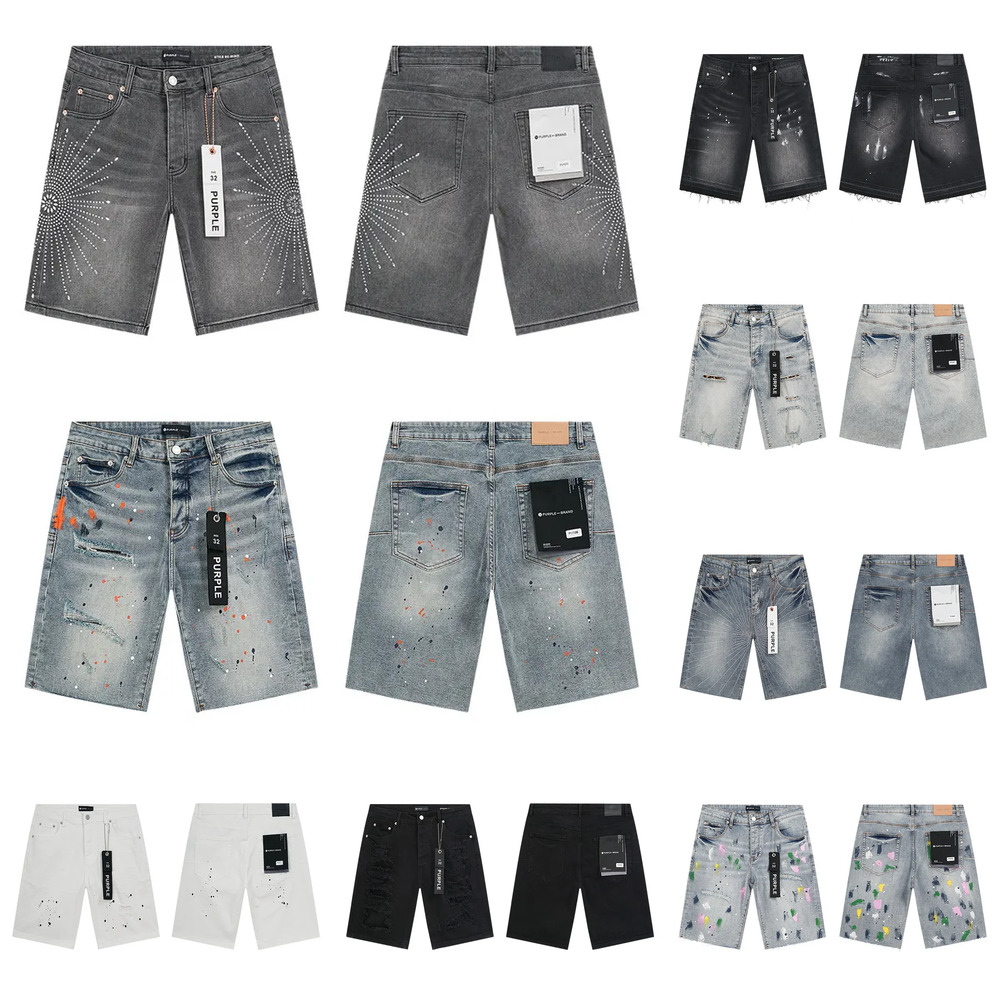 New High quality designer purples jeans Denim Trousers Mens Jeans Short hip hop hole Casual shorts Knee lenght jean clothing Purples Short