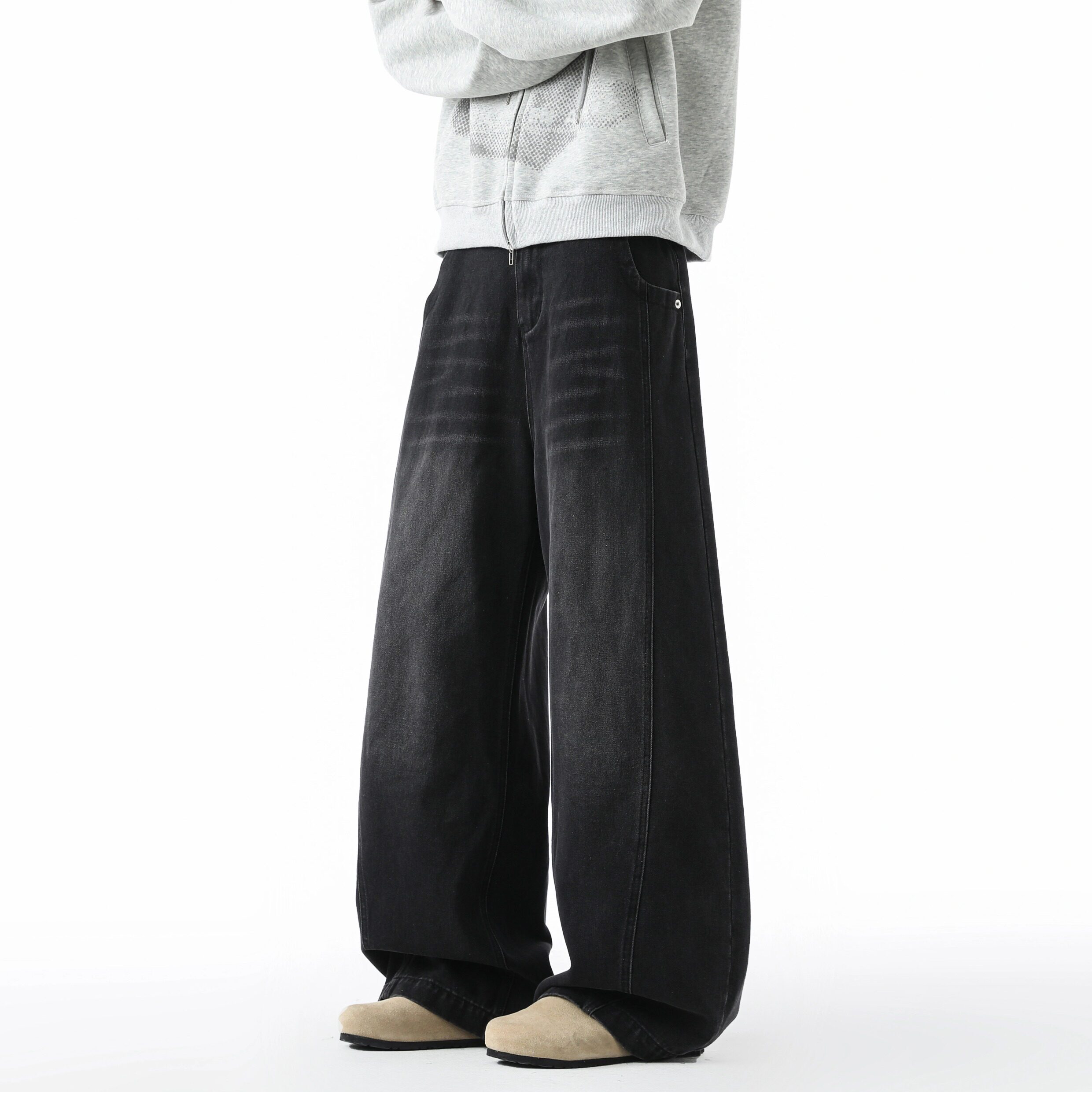 Men's American Streetwear Baggy Wide-Leg Jeans - Vintage Washed Slouchy Straight-Leg Casual Pants for Fall