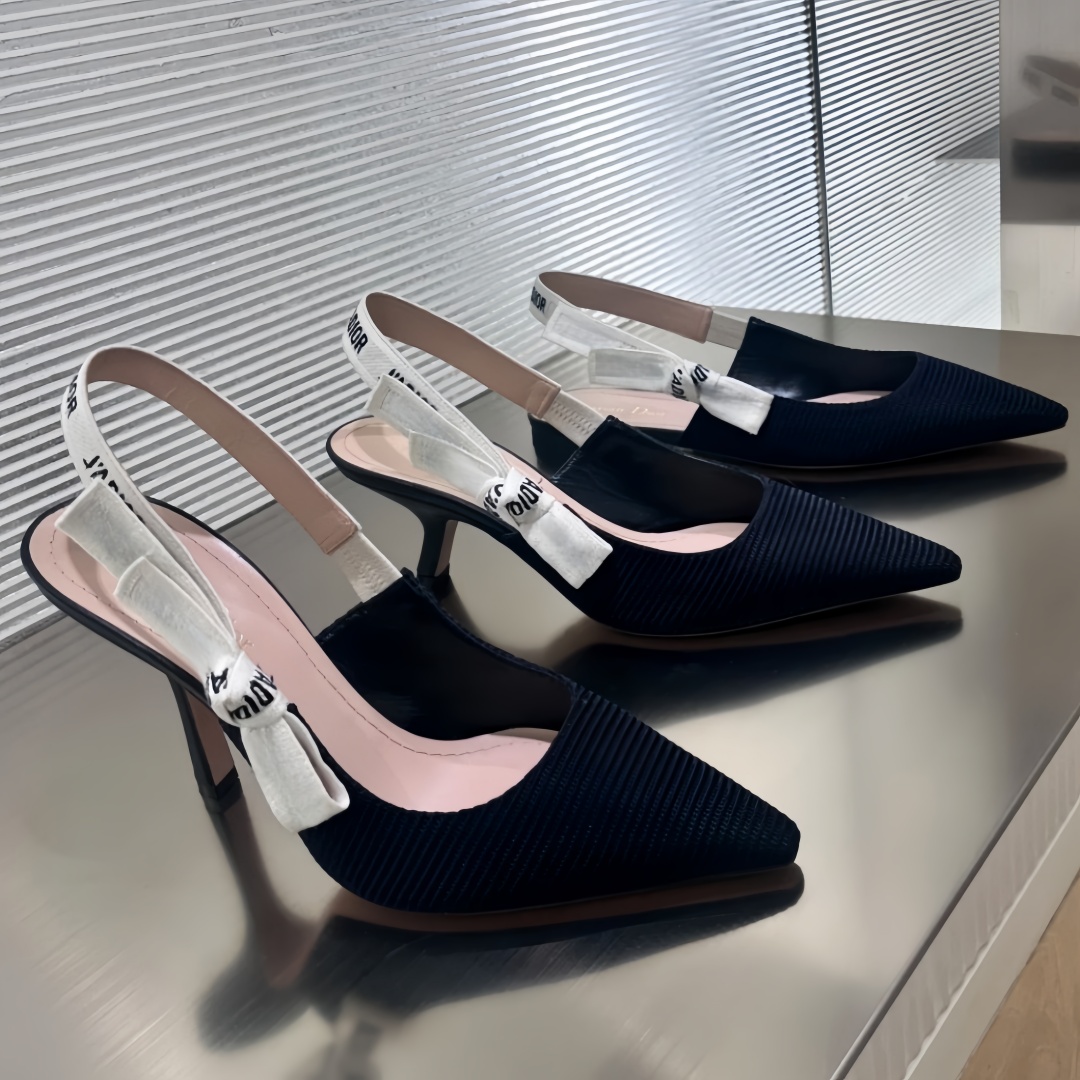 Designer Women's High Heel Sandals Luxury Brand heels Bow Tie Letter Sandals Sexy Pointed Toe 6.5cm 9.5cm High Heels Summer Sandals 35-42