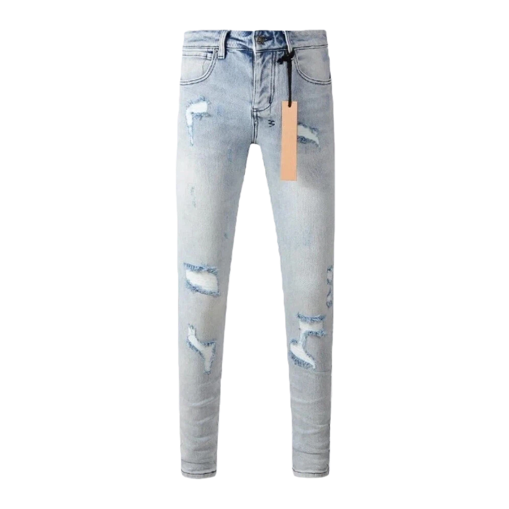 Men's Jeans Ripped jeans Skinny jeans EmBroidered Letters Lapel Button Pure Cotton Washed High Street Style Trendy Brand