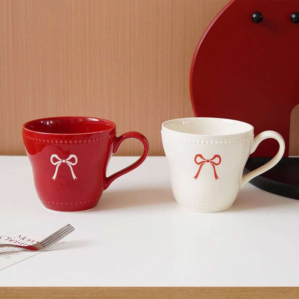 1Pc Ceramic Mug, Beaded Lace Design, Exquisite and Simple Bowknot Mug Suitable for Home Decoration, Daily Breakfast Drinking Afternoon Tea Coffee Rest