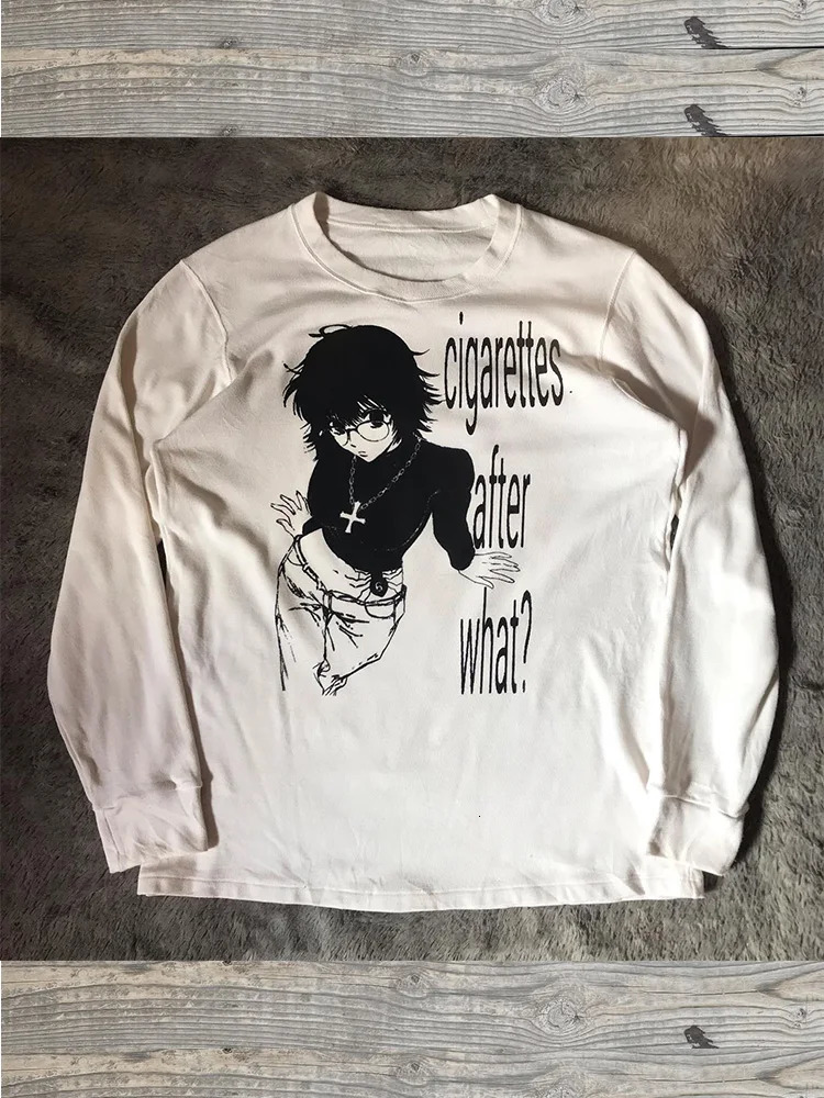 Women Retro Cute Harajuku Slim fit Tops Lady White Casual T-Shirts Girls Letter Anime Print Long Sleeve Clothes260108