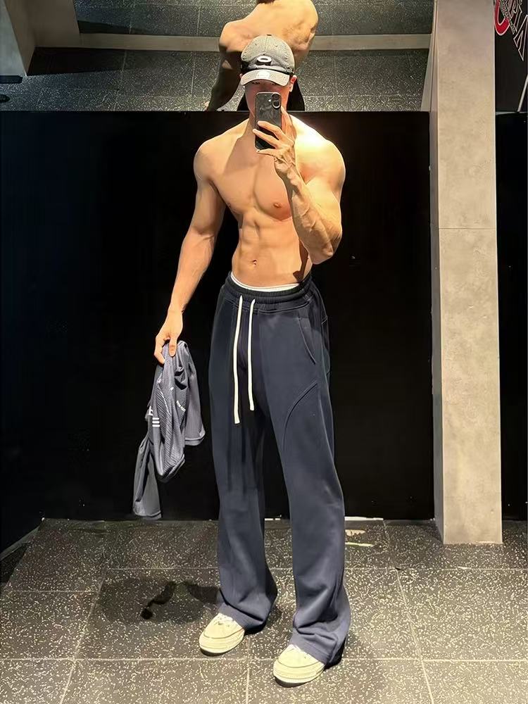 Men's sporty casual sweatpants, loose straight-leg flared pants for autumn and winter