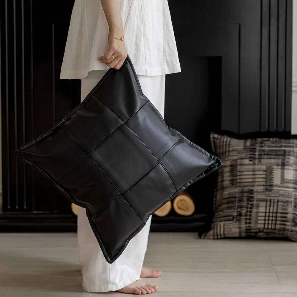 Italian Black And White Sofa Cover Hotel Living Room Backrest Cushion Luxurious Designer Leather Woven Pillowcase