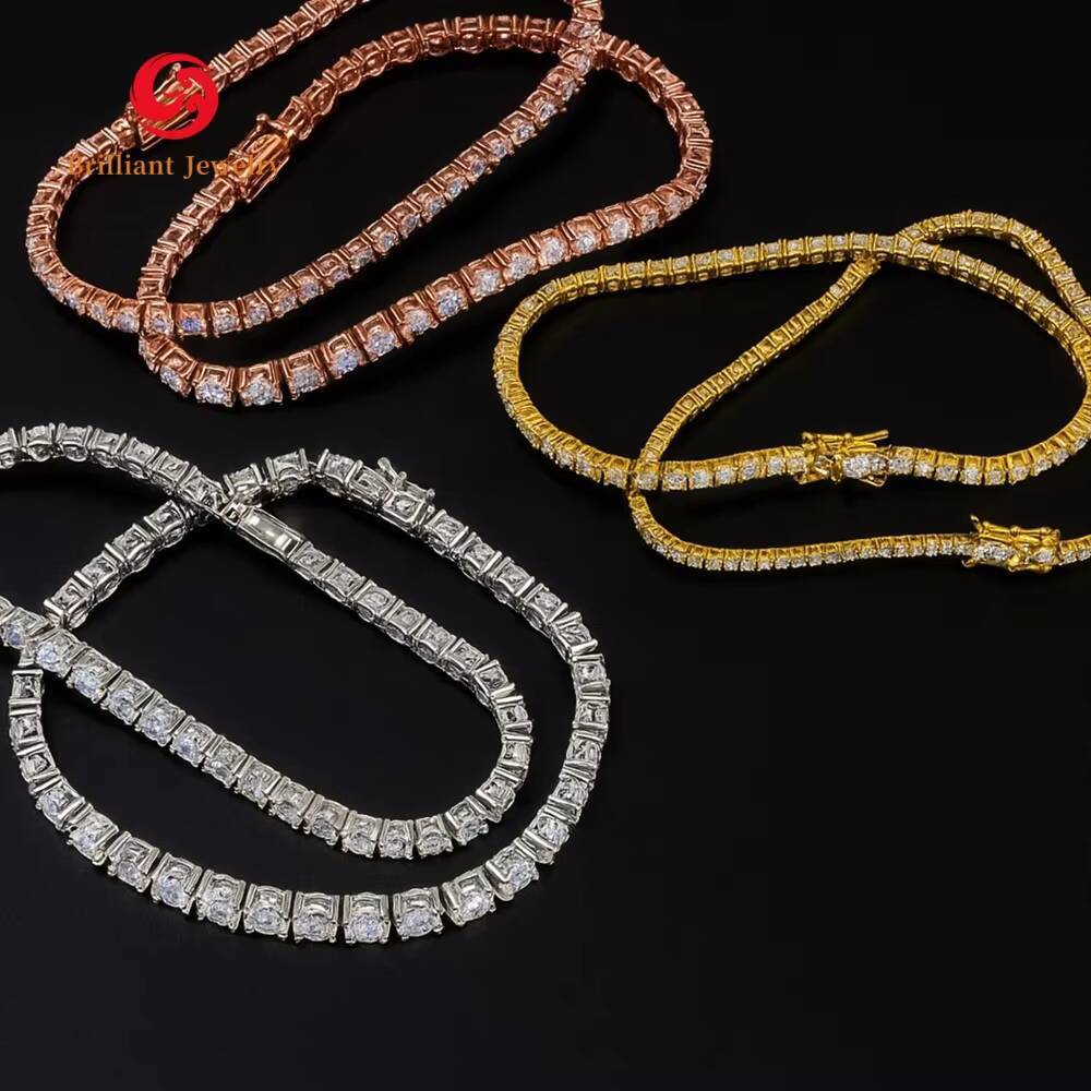 Wholesale Hip Hop 925 Silver Gold Plated VVS Moissanite Diamond Tennis Chain Custom Tennis Chain Necklaces Bracelet